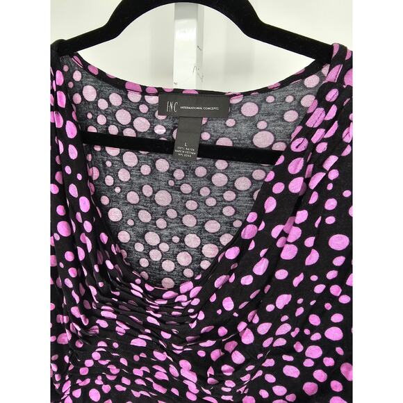 INC International Concepts Sz L Scoop Neck Short Sleeve Blouse Black Purple - Picture 3 of 4